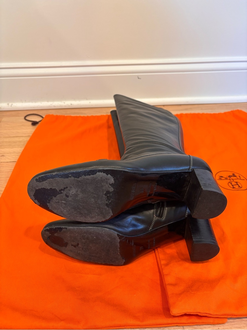 Hermes black leather tall boots with silver colored buckle detail size EU 39 - Picture 8 of 16